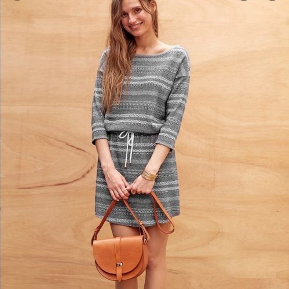 Sezane Gray & Black Striped Dress Drawstring Waist size Large